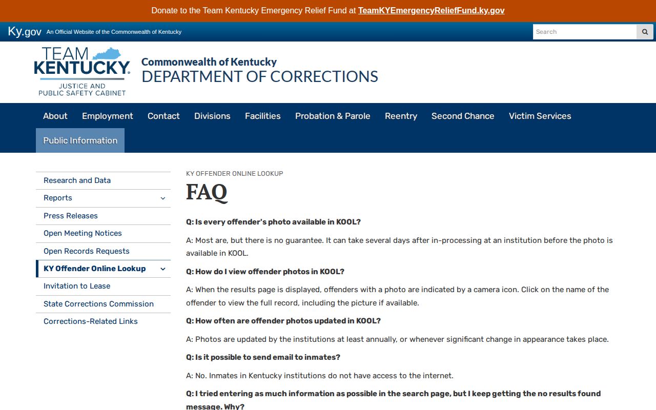 Knox County Kentucky DOC offender photo search guidance